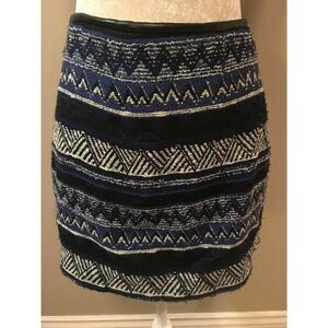Zara Womens Blue Black White Geometric Knit Mini Skirt Xs